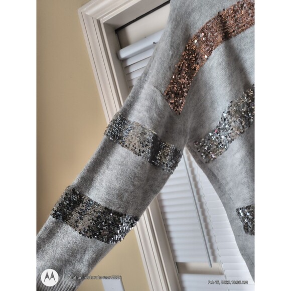 Nine West Women's Gray Hooded Sequin Sweater Size XXL - Picture 3 of 12